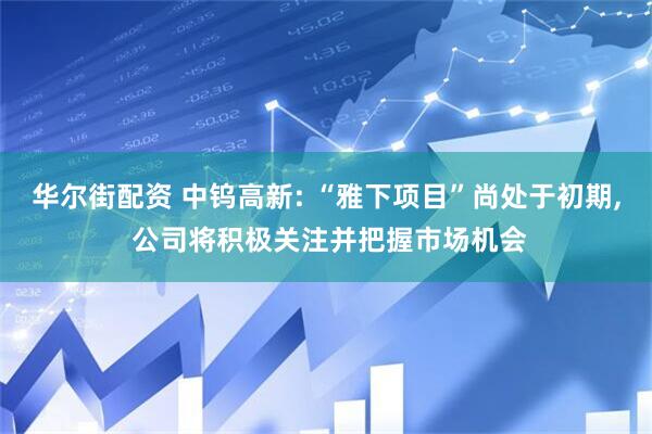 华尔街配资 中钨高新: “雅下项目”尚处于初期, 公司将积极关注并把握市场机会